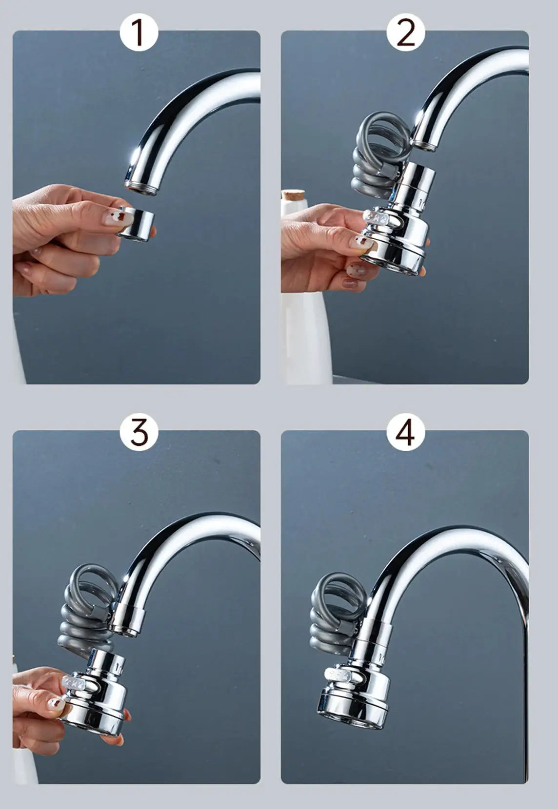 Simples Market chrome 3-mode sink faucet adapter with 360° rotation and extension tube