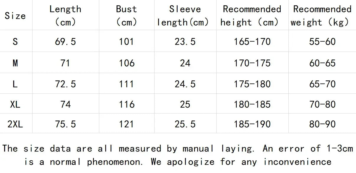 Simples Market men's polo shirt size chart with S-2XL measurements (length, bust, sleeve) and height/weight.