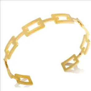 Geometric Stainless Steel Cuff Bracelet For Women With Adjustable Fit And Gold Color Plating