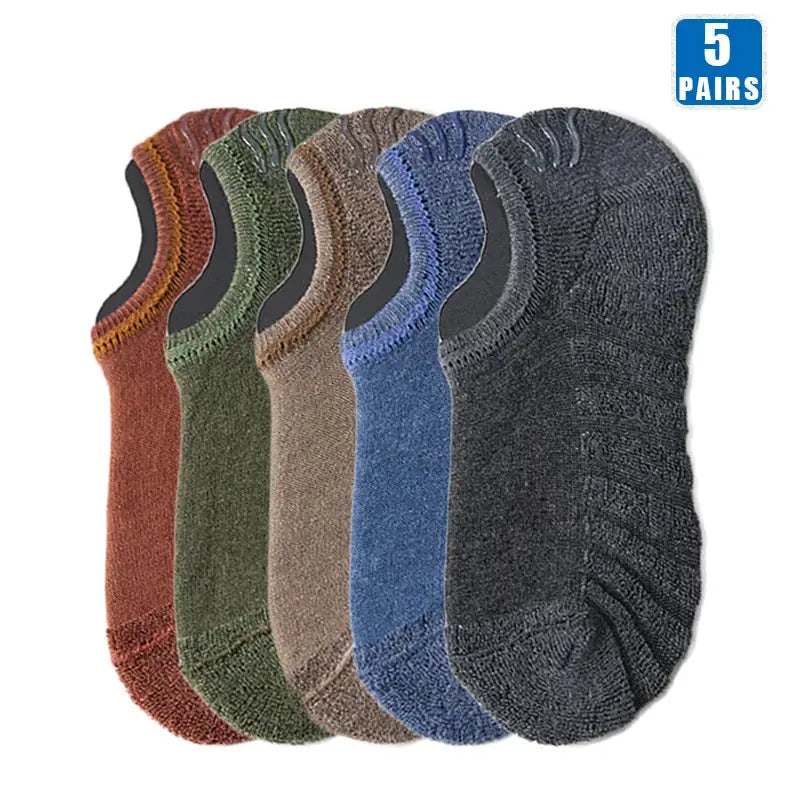 5 Pairs Mens Short Socks Cotton Breathable Ankle Low Cut Non Slip Casual Crew Socks For Summer And Autumn Wear