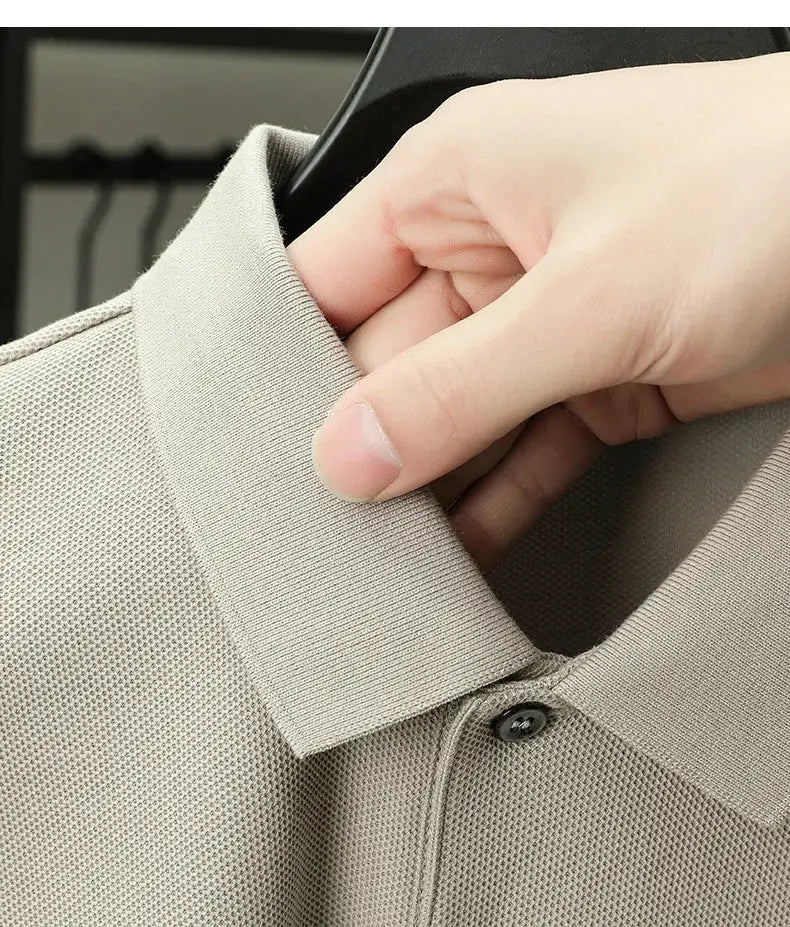 Men's polo shirt beige 100% cotton with polo collar and buttons