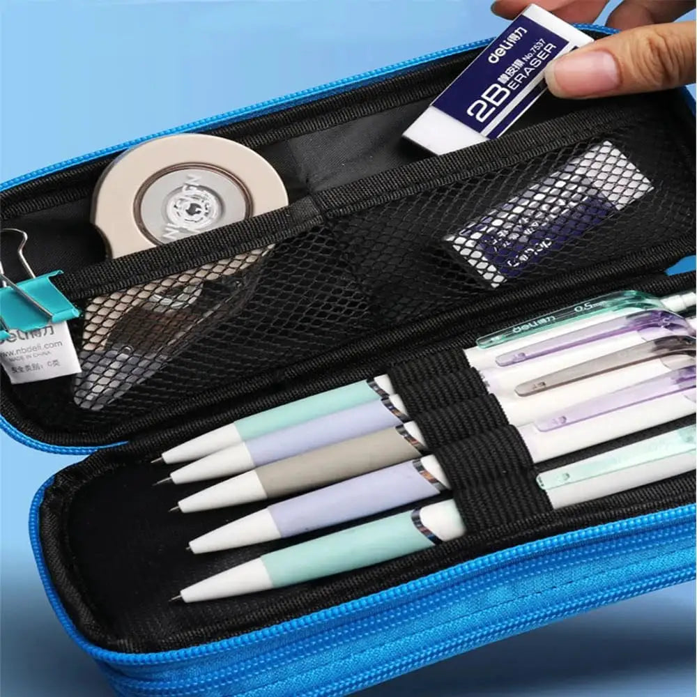 2B pencil erasers bulk pack in a blue zipper pencil case; soft large PVC erasers for school and art