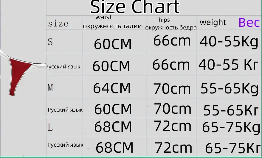 Size chart for Simples Market women's cotton panties showing waist and hip measurements in cm