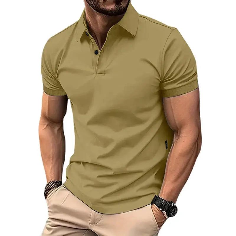 Summer Mens Solid Color Polo Shirt Short Sleeve Lapel Button T Shirt Lightweight Casual Streetwear For Jogging Top