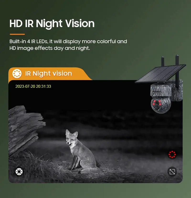 INQMEGA solar-powered PTZ CCTV camera with solar panel and HD IR night vision