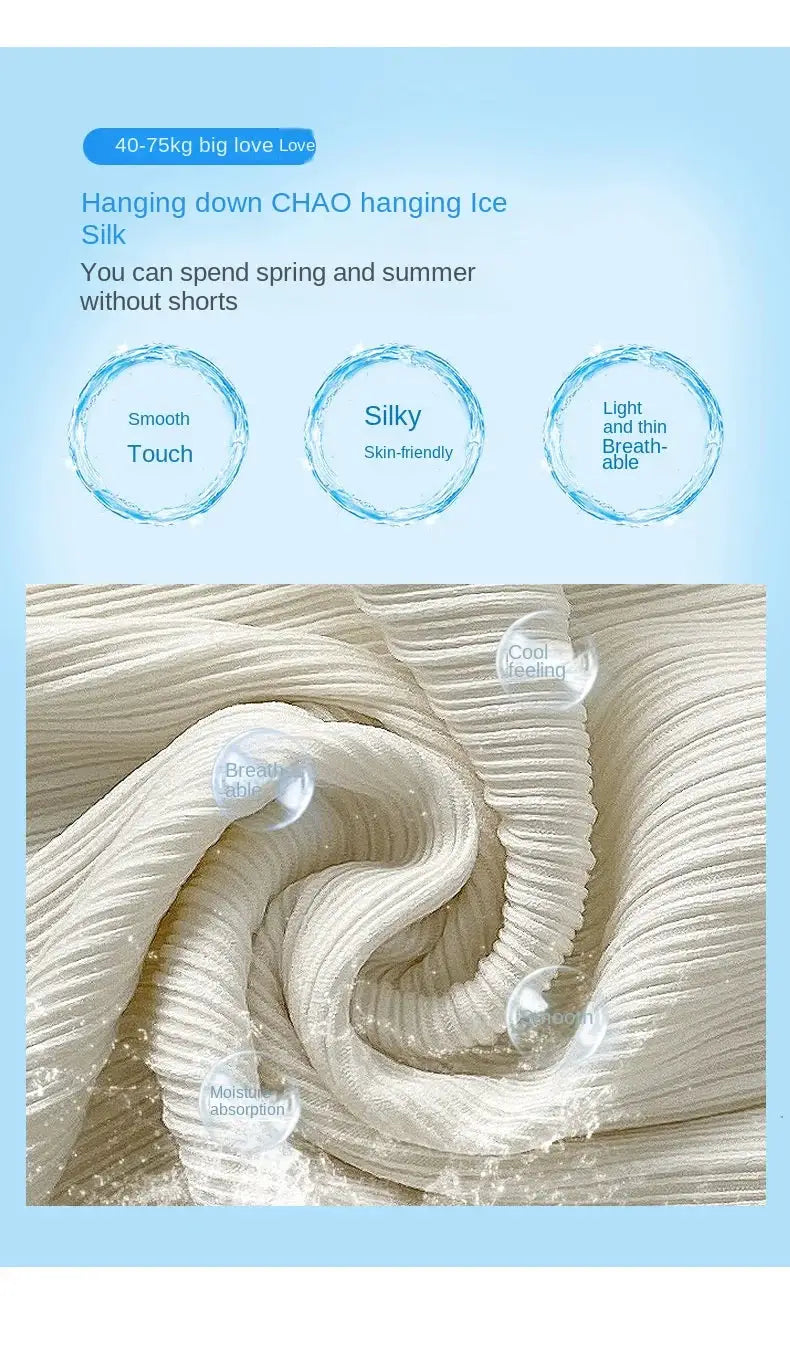 Thin Summer Wide-leg Pants by Simples Market, elastic waist, ice silk breathable fabric for women