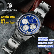 Watchdives WD0526 stainless steel chronograph watch with blue dial and sapphire crystal