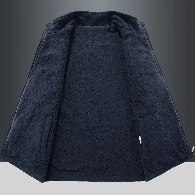 Men's heated gilet with navy fleece lining, outdoor body warmer for hiking, plus size