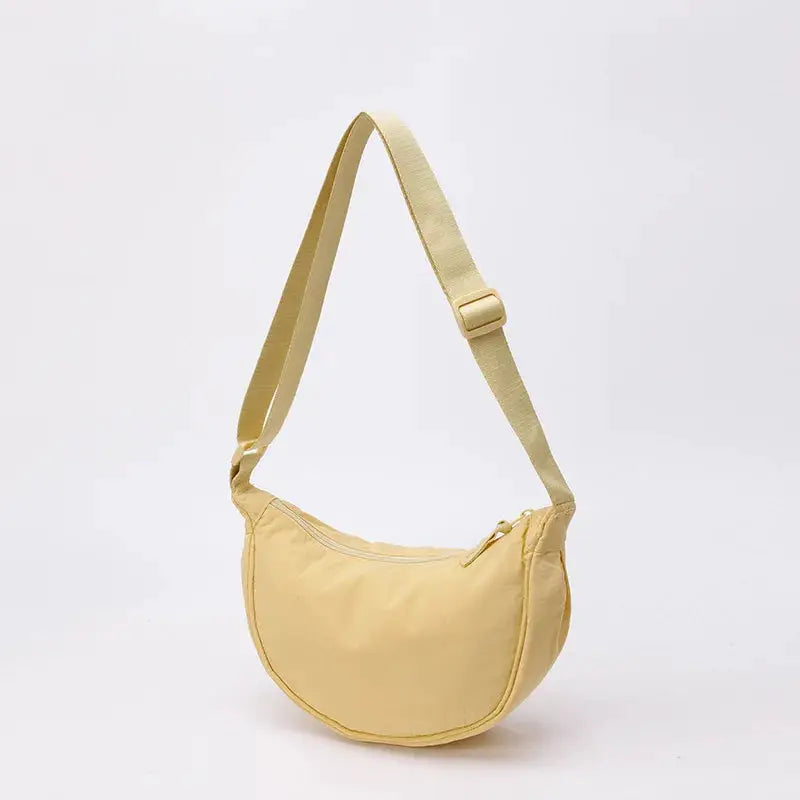 Simples Market nylon crossbody bag, crescent dumpling shape, pale yellow, large capacity
