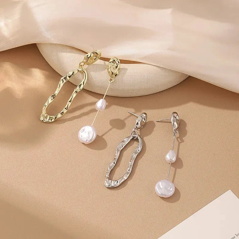 LATS Elegant Asymmetrical Baroque Pearl Stud Earrings for Ladies and Girls Fashion Jewelry Party Gifts
