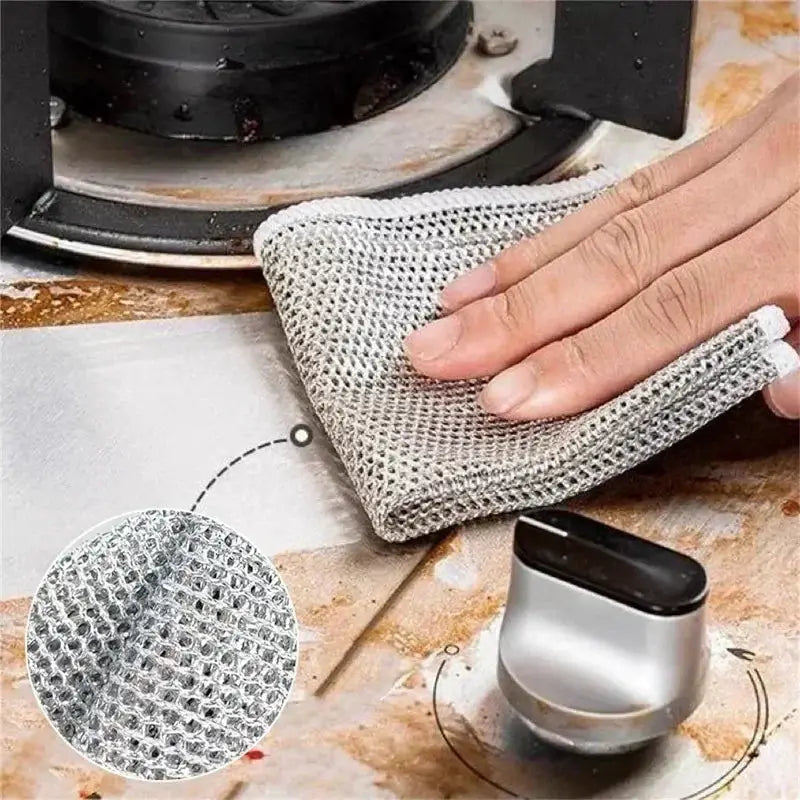 Simples Market magic dishcloth; silver microfiber kitchen cloth with built-in sponge and steel wire scrubber