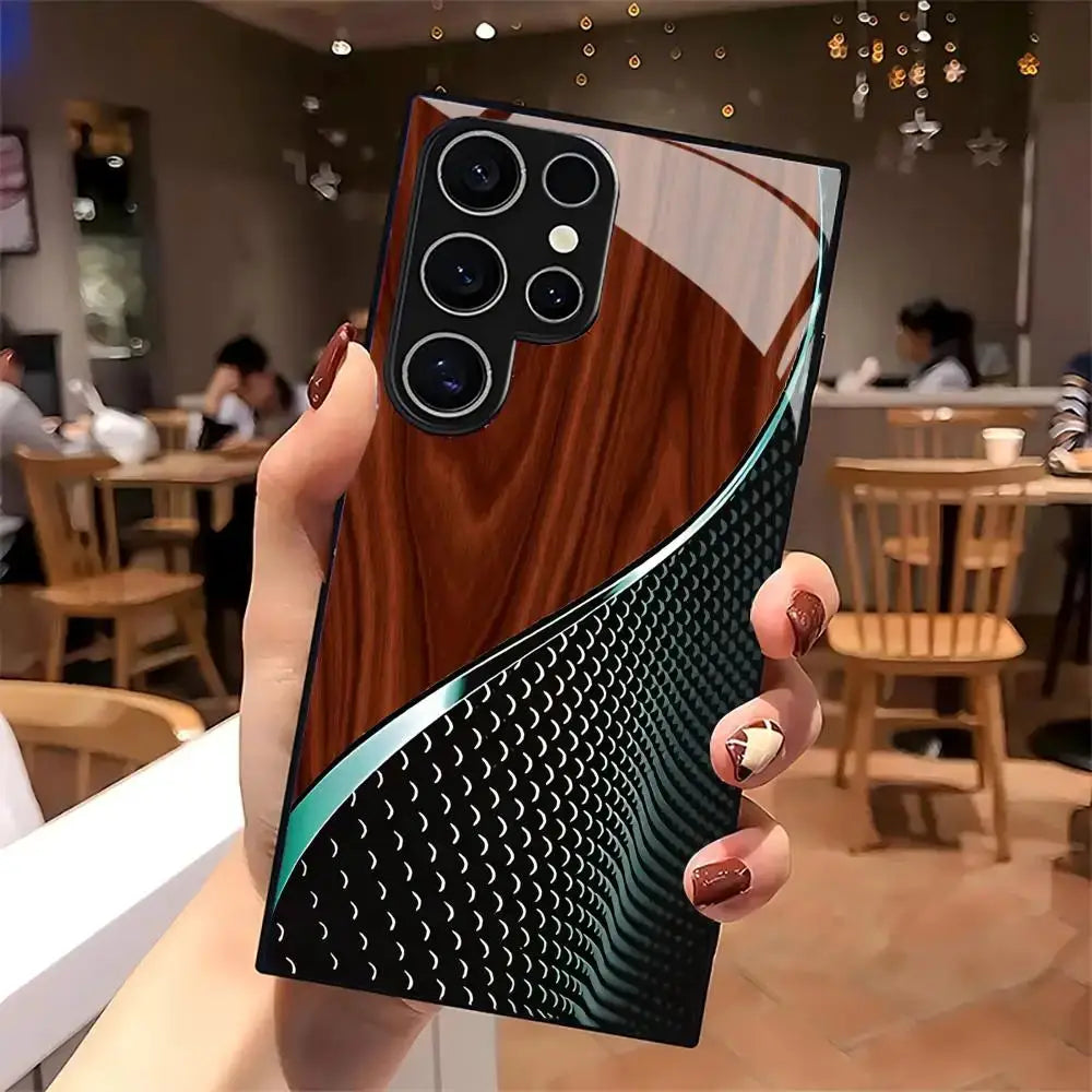 Phone case with honeycomb wood pattern and frosted glass finish for Samsung Galaxy S-series 5G, Simples Market