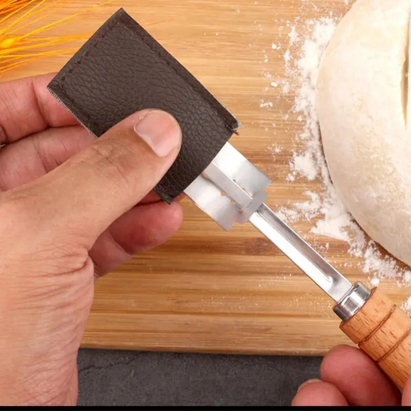 Dough Bread Pastry Cutter Five Blades Curved Baguette Bread Knife Wooden Handle Baking Accessory Pastry Spatula