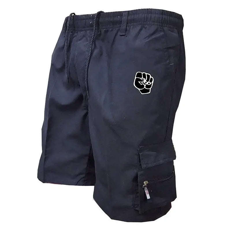 Men's navy cargo shorts with drawstring and zip pocket, Simples Market.