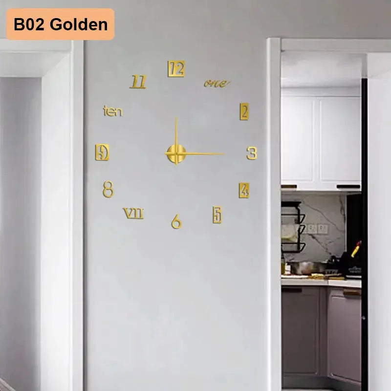 Simples Market soundless 3D golden number wall clock, 90–120cm, living room decor