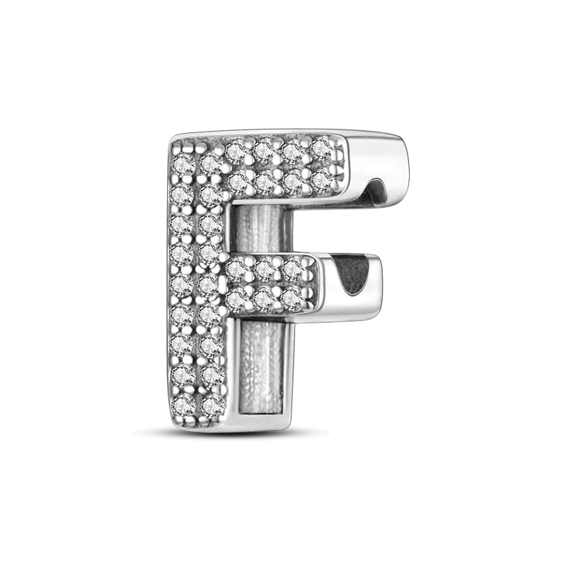 Letter E charm in 925 sterling silver with pavé CZ stones