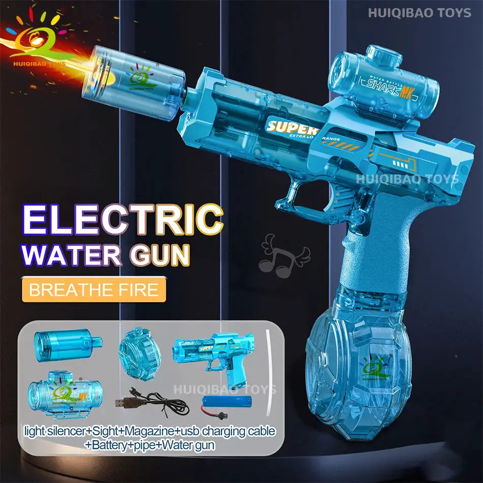 Huiqibao Electric Pulse Water Gun With Simulated Flame Sensor Light Fully Automatic Water Pistol For Outdoor Beach Fun