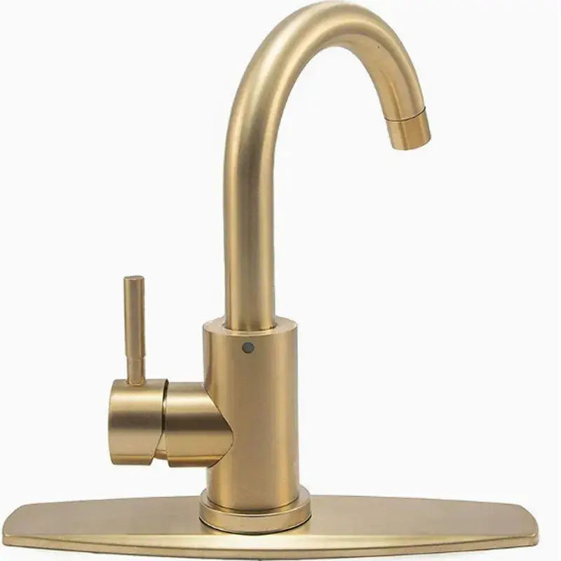 Simples Market 304 stainless steel brushed gold kitchen faucet with high-arc gooseneck and single lever.