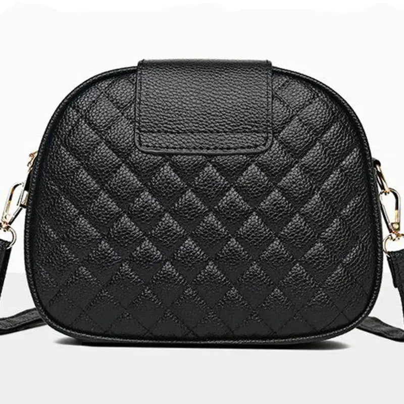 Gentle Compact Quilted Oval Crossbody Bag, black PU leather