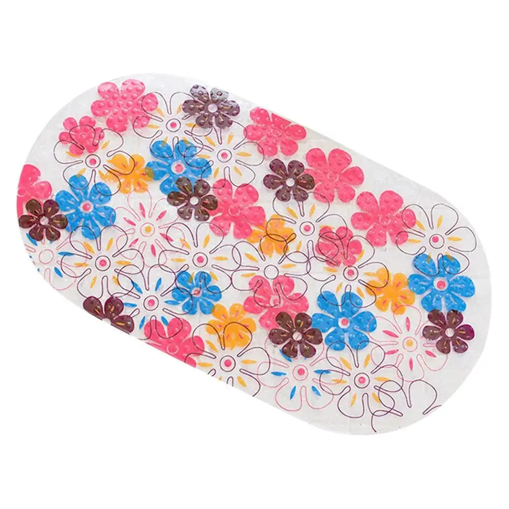 Soft cartoon PVC kids bath mat with colorful floral pattern and suction cups