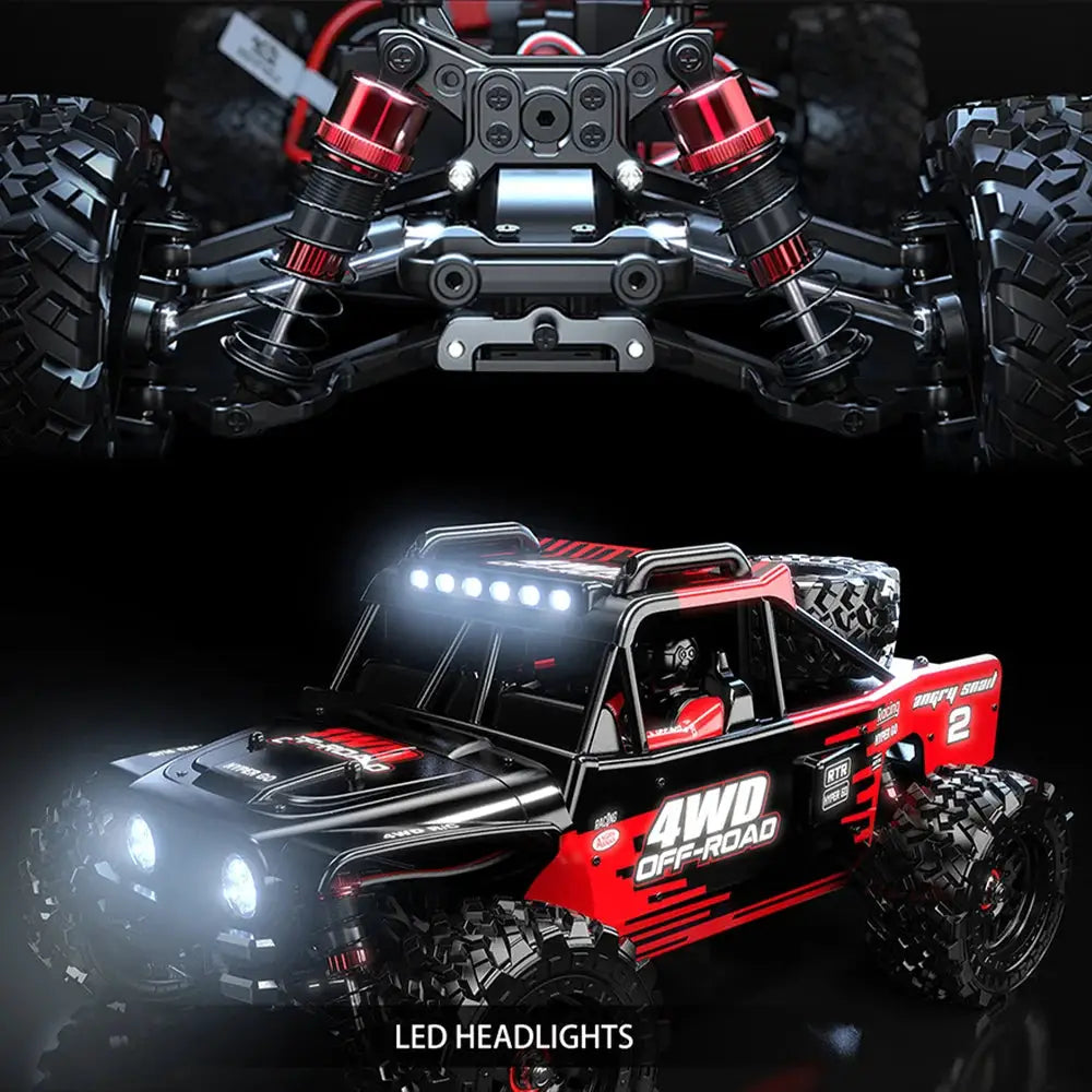 MJX 14209 14210 V3.0 1/14 RC car by Simples Market, red and black 4WD off-road with LED headlights