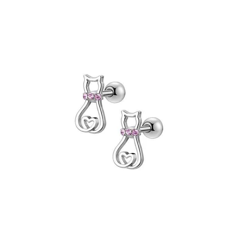 Six Pairs Hypoallergenic Screw Back Earrings For Women Girls 316L Stainless Steel CZ Stud Earrings Set 20G