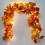 200cm Autumn Maple Leaf Wreath by Simples Market with warm white LED string lights