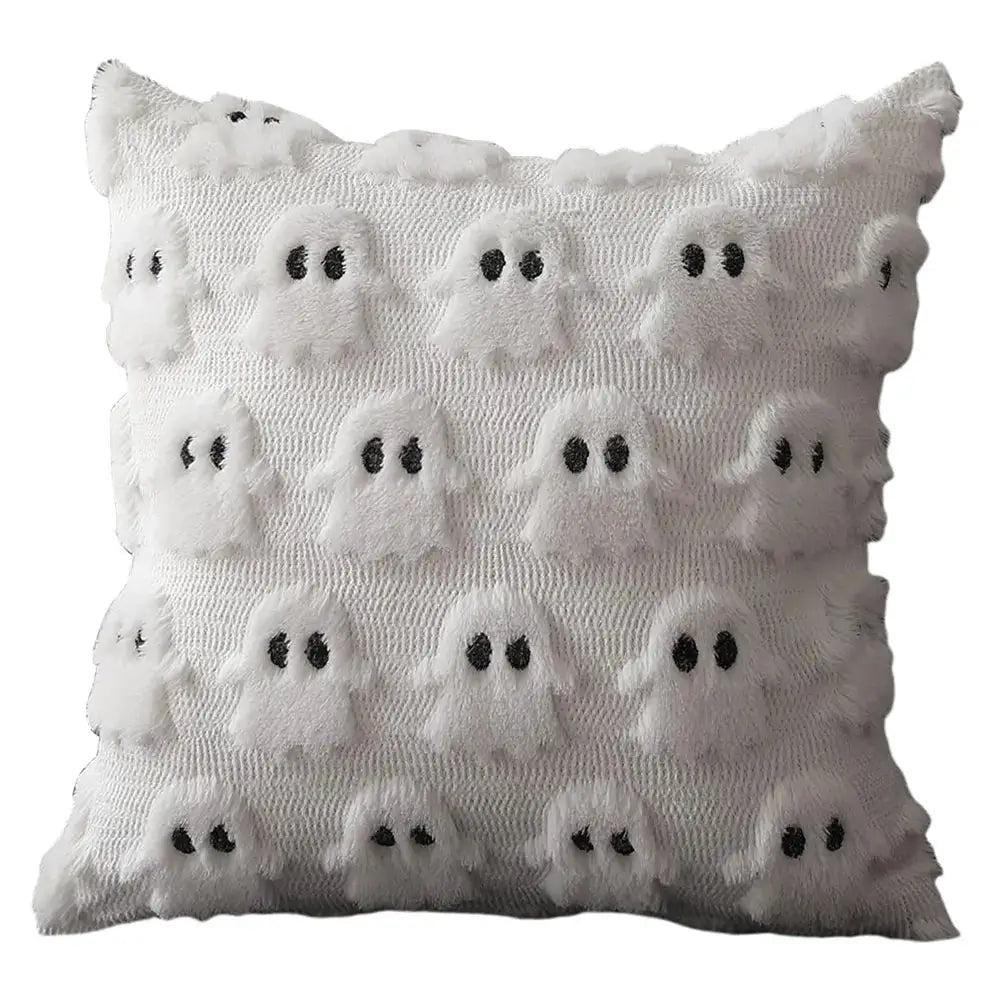 Halloween pillow cover 45x45 with plush white ghost pattern, Simples Market decorative pillowcase