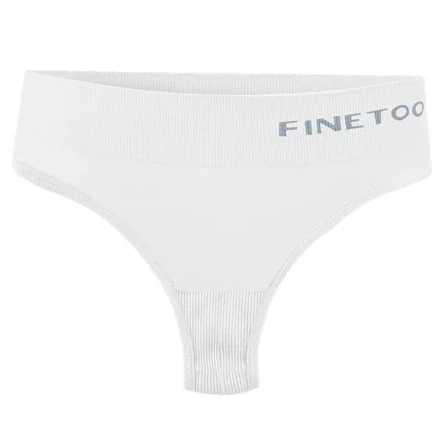 White thong underwear with wide ribbed waistband featuring FINETOO logo