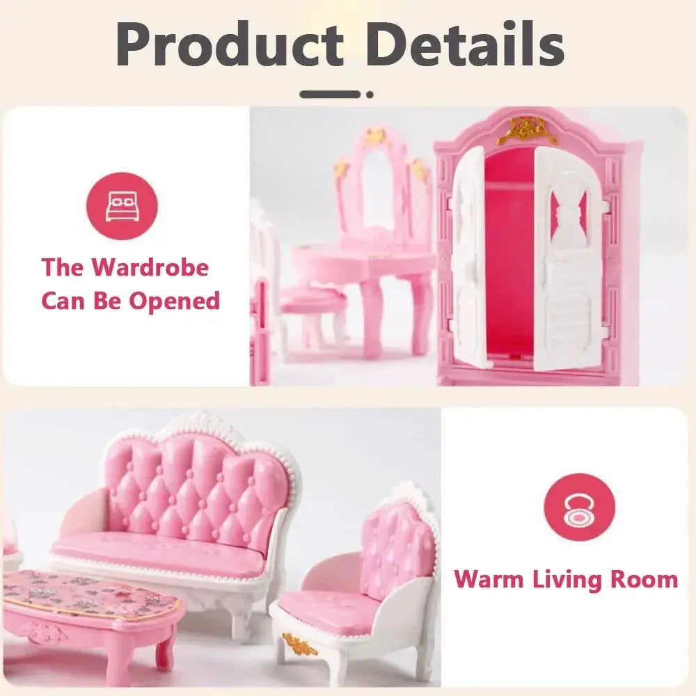 Kawaii Pink 10 Piece Miniature Dollhouse Furniture And Kitchen Accessories Set For Girls And Collectors
