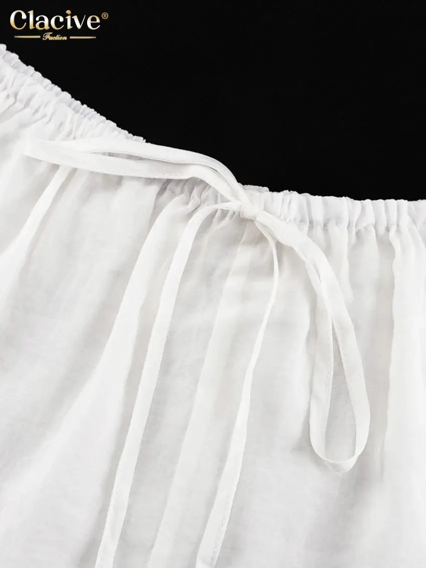 Clacive White 2 Piece Set Women Loose Long Sleeve Robe And Shorts