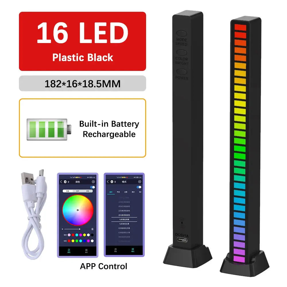 16 32 40 LED Charge RGB Light Bar Sound Activated Music Pickup Voice Lights Ambient Lamp For Game Room Decor
