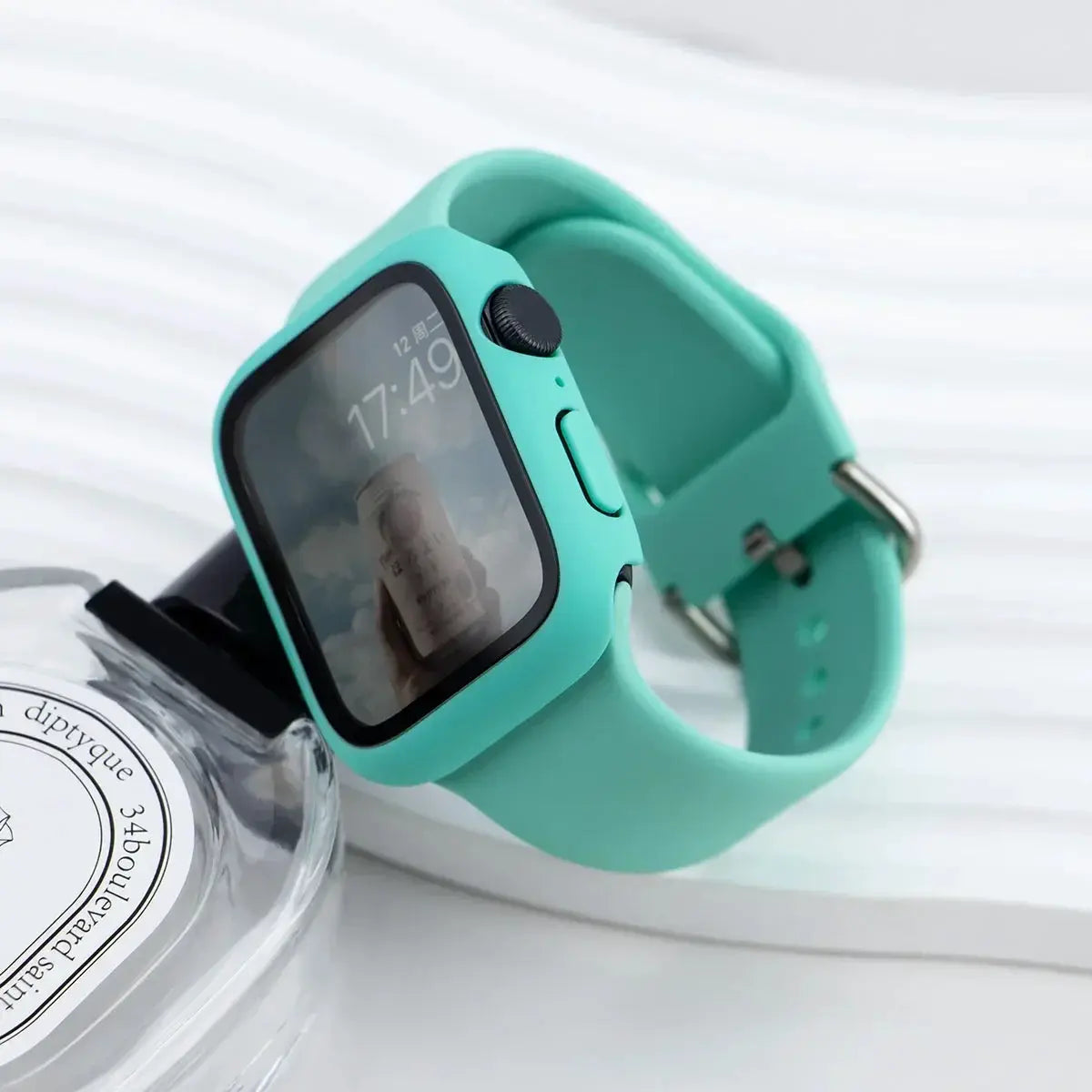 Glass+Case+Strap For Apple Watch band 44mm 40mm 45 41 38 42 46mm Silicone watchbands bracelet iWatch series 11 10 9 7 6 5 4 3 SE