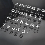3D metal DIY car letter decals set with chrome A–Z and 0–9 digits (26 letters, 10 digits) by Simples Market