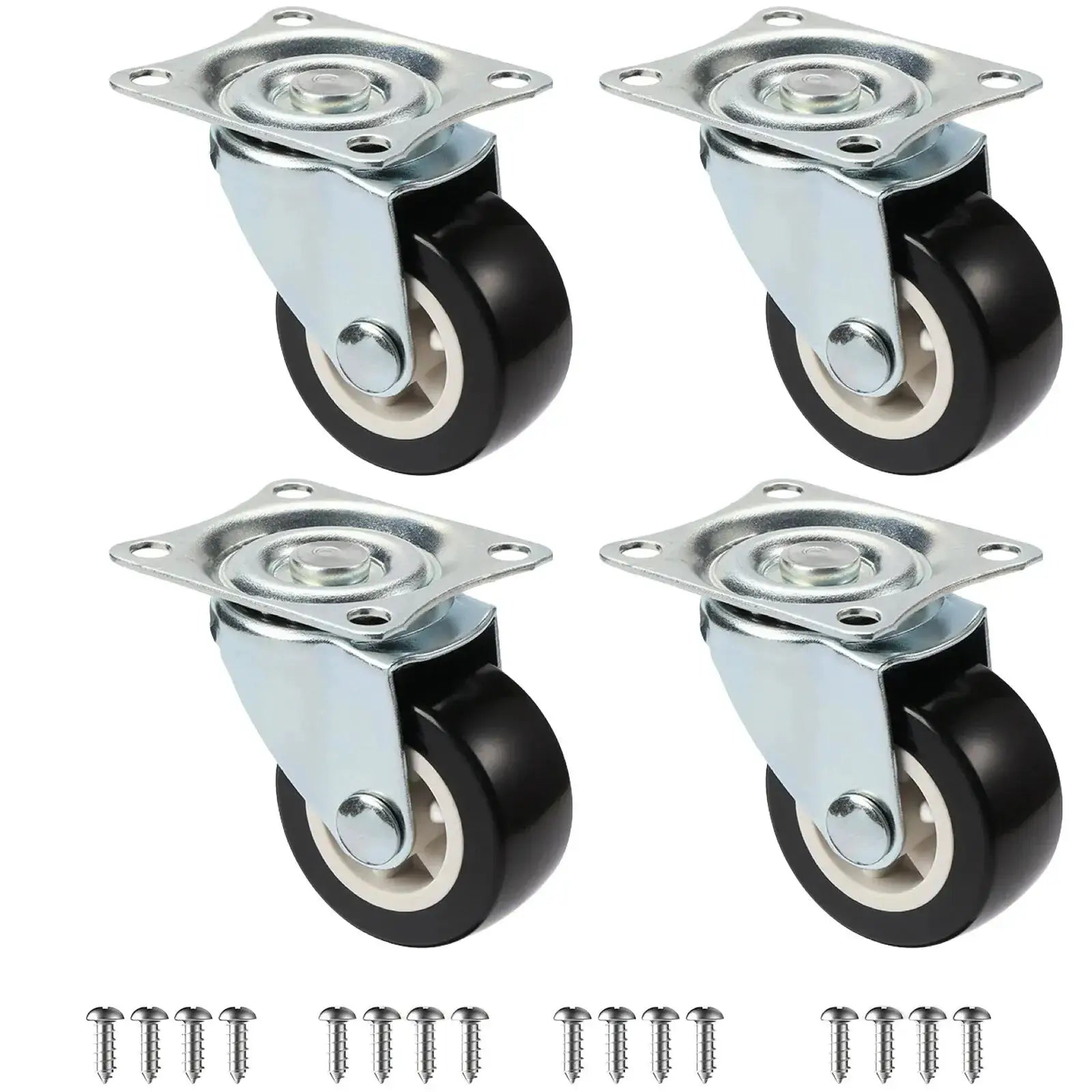 Set Of 4 PVC Furniture Casters 1 Inch 1.25 Inch And 2 Inch Silent Heavy Trolley Wheels 360 Degree Swivel Castors