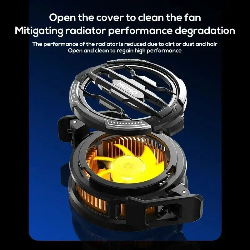 Simples Market magnetic back-clip phone cooler, 2-in-1 MEMO CX08/CX07 with black housing and yellow fan