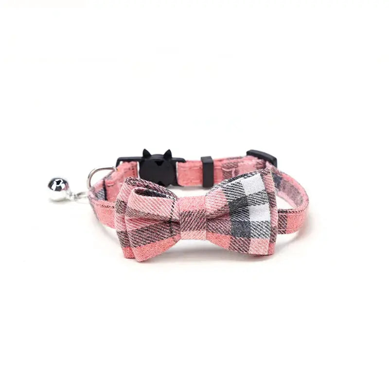 Pet Breakaway Cat Collar With Bow Tie And Bell Plaid Christmas Red Adjustable Elastic For Cats And Small Dogs