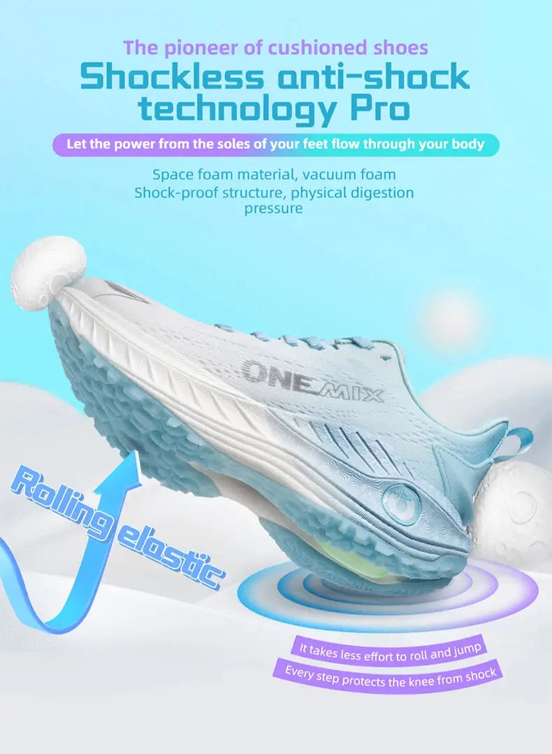 O-Resilio men's running shoes by Simples Market, light blue mesh lace-up with cushioned stability.
