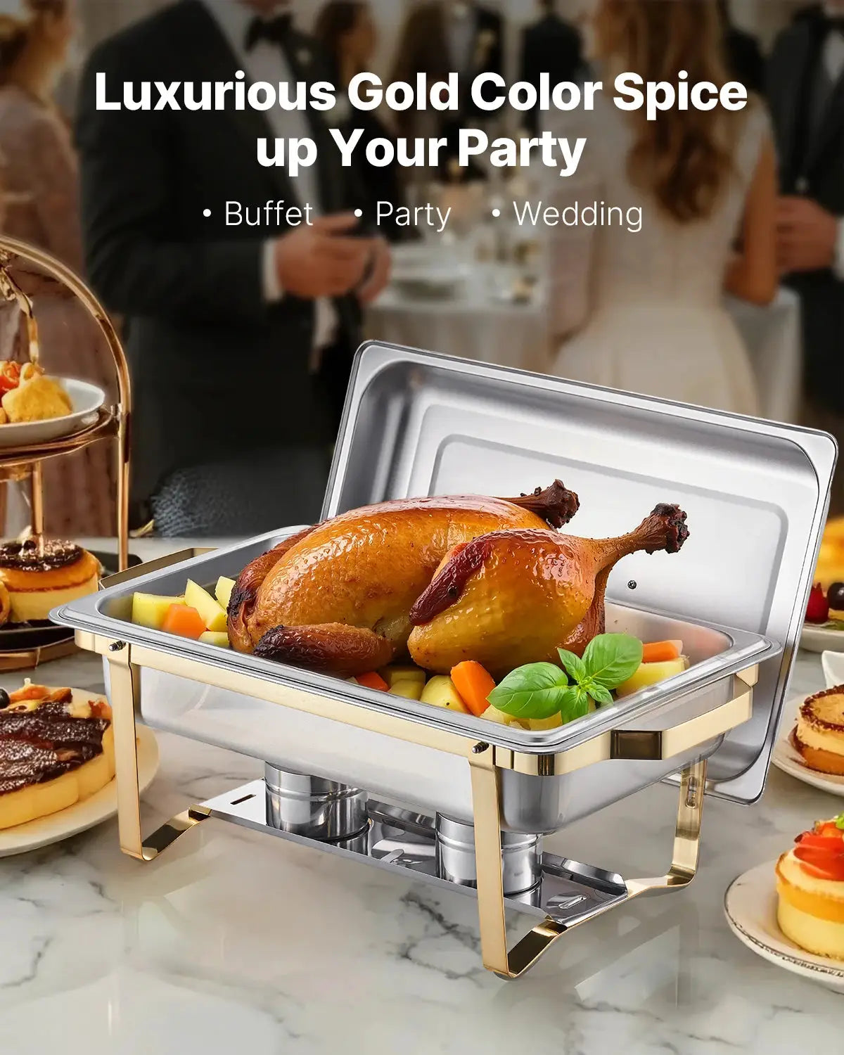 SucceBuy 8 Qt Chafing Dish Chafer Stainless Steel 2 Full 4 Half Pans