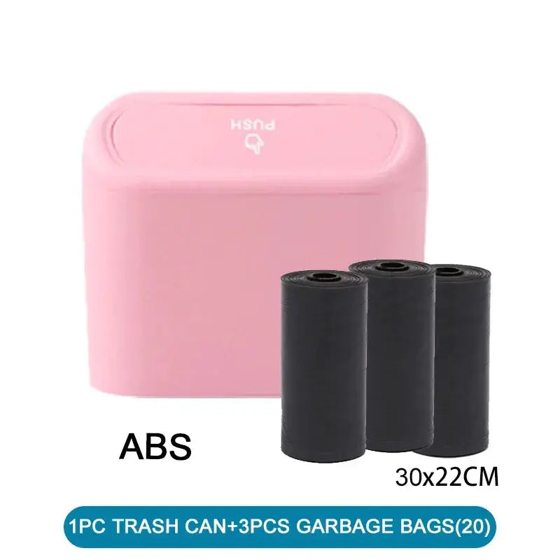 SUITU Car Trash Can With Lid Leakproof Compact ABS Car Trash Bin Includes 60 Bags And 300 Replacement Bags