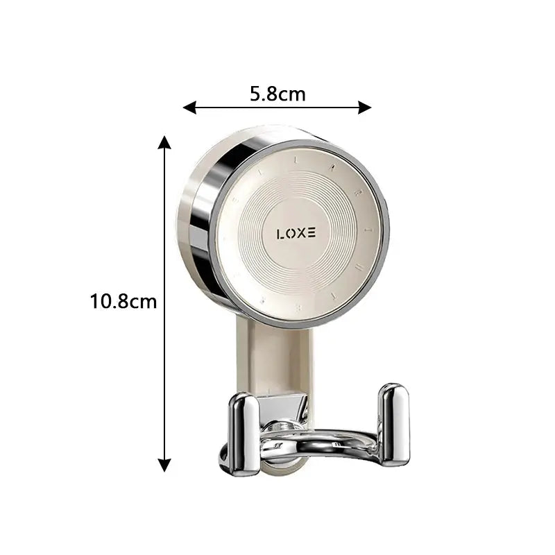 LOXE chrome bathroom wall hook with suction cup and double hooks, 10.8 cm tall and 5.8 cm wide
