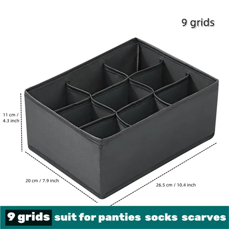Simples Market 9-grid underwear and sock organizer storage box, black fabric, washable