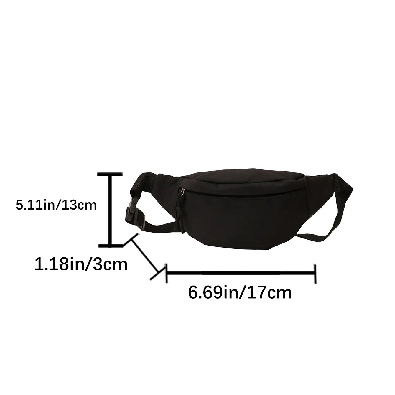 Simples Market black fanny pack waist bag with adjustable strap, 17 cm long