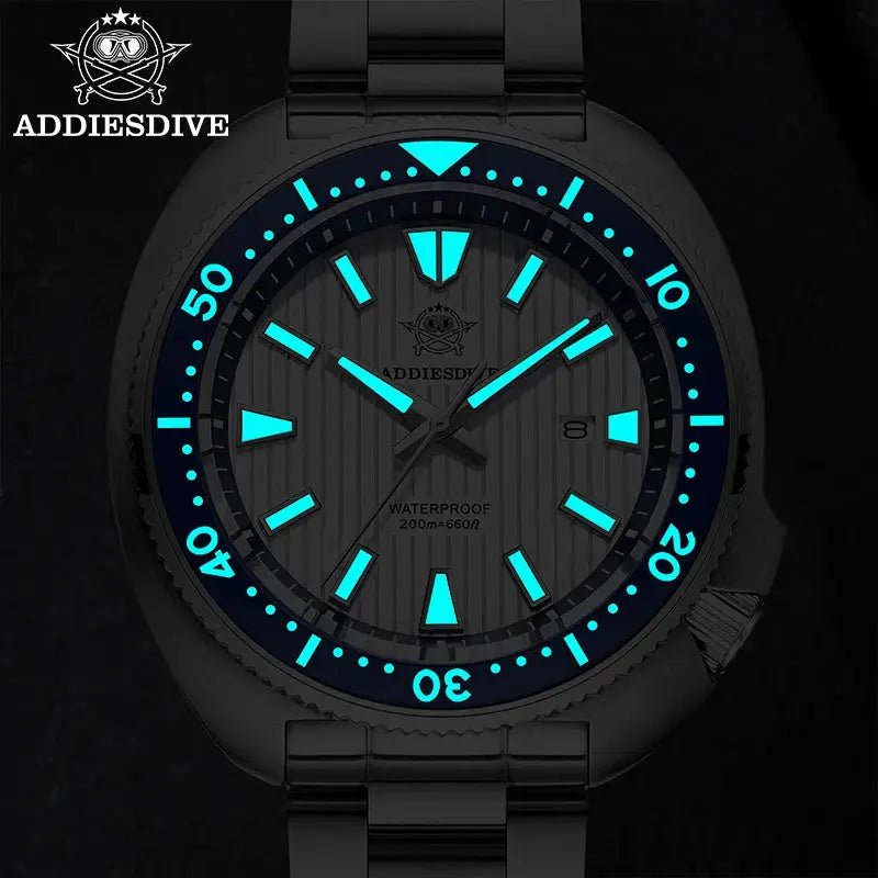 ADDIESDIVE Men's New Outdoor Quartz Watch 200M Diving BGW9 Super Blue Luminous Watch Sapphire Glass Men's Stainless Steel Watch
