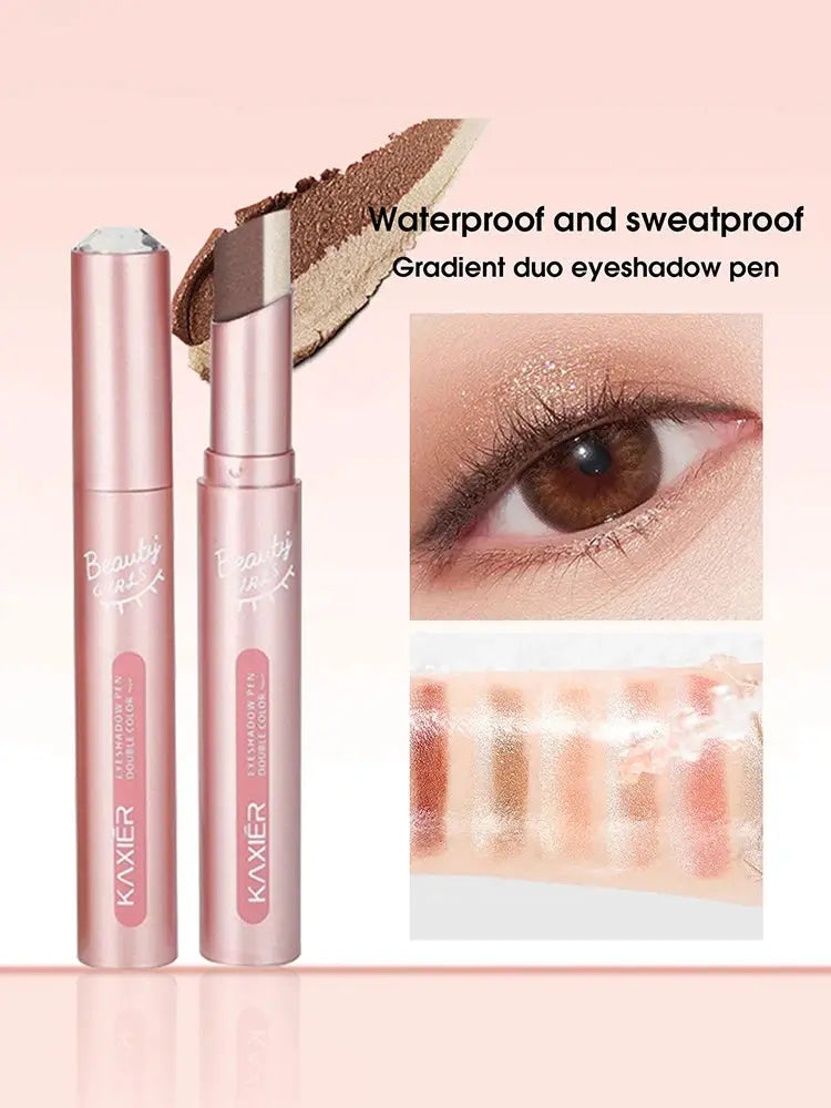Gradient Two Color Eyeshadow Pen Dual Ended Waterproof Sweat Proof Pearlescent Finishes Long Lasting Wear