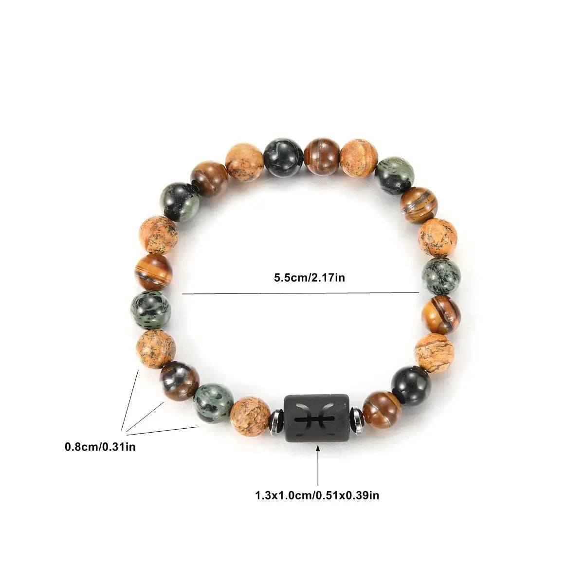 Natural Stone Tiger Eye Picture Jasper Round Beads 12 Constellations Unisex Bracelet
