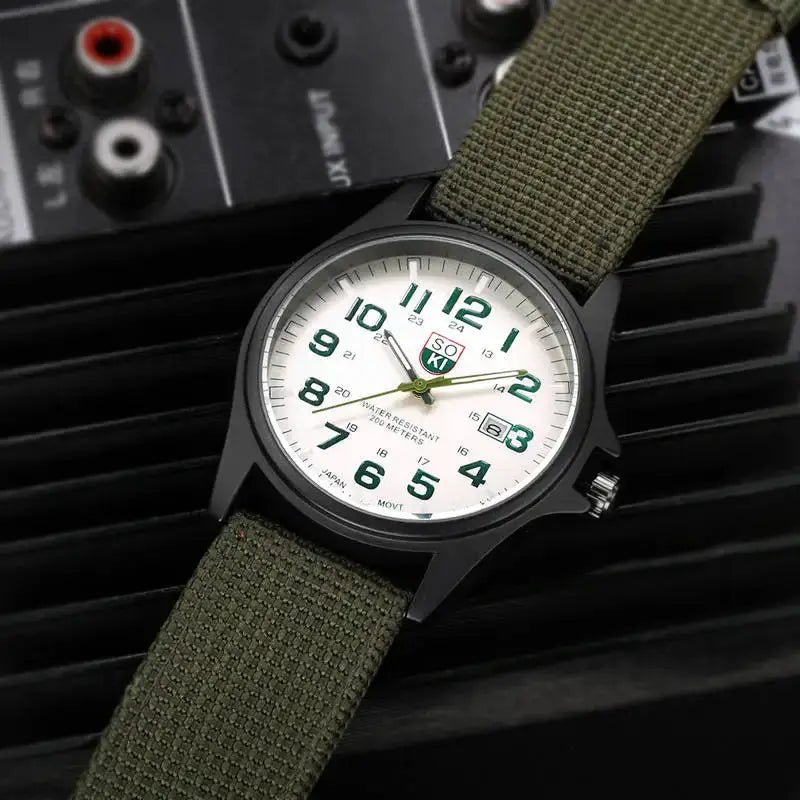 Army Simple Calendar Quartz Men Sports Watch With Complete Calendar And Nylon Band For Everyday Durability