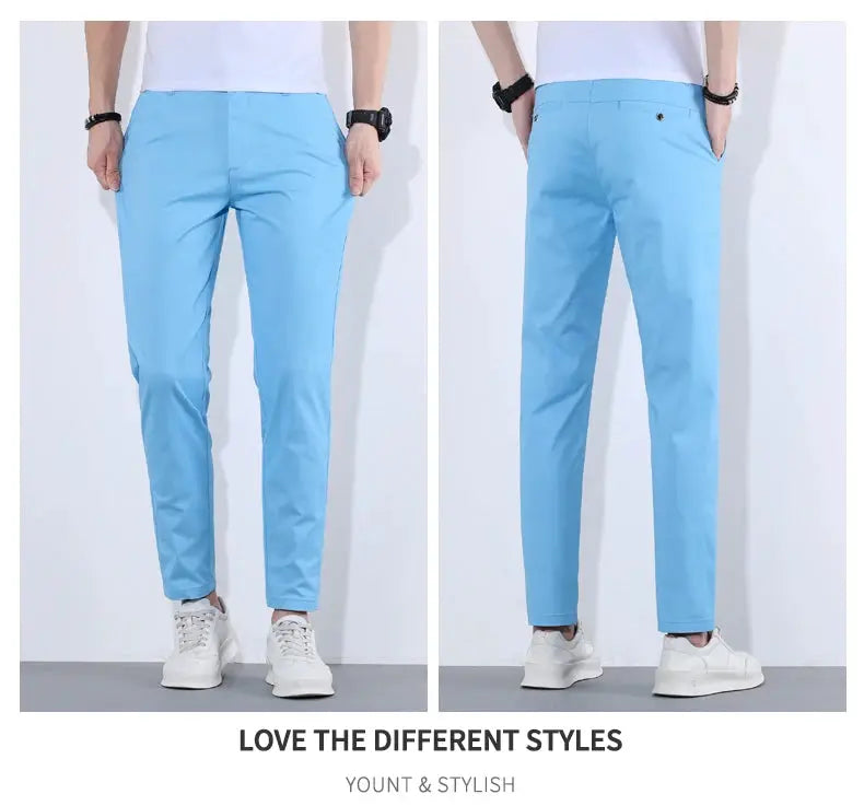 HIQOR men's light blue cotton casual pants, breathable long trousers by Simples Market