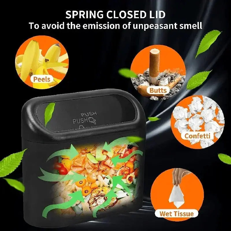 SUITU Car Trash Can With Lid Leakproof Compact ABS Car Trash Bin Includes 60 Bags And 300 Replacement Bags