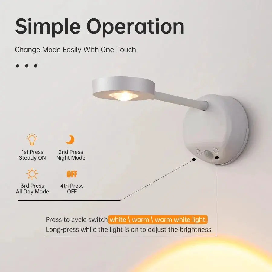 Night light wall lamp, white USB LED with motion sensor
